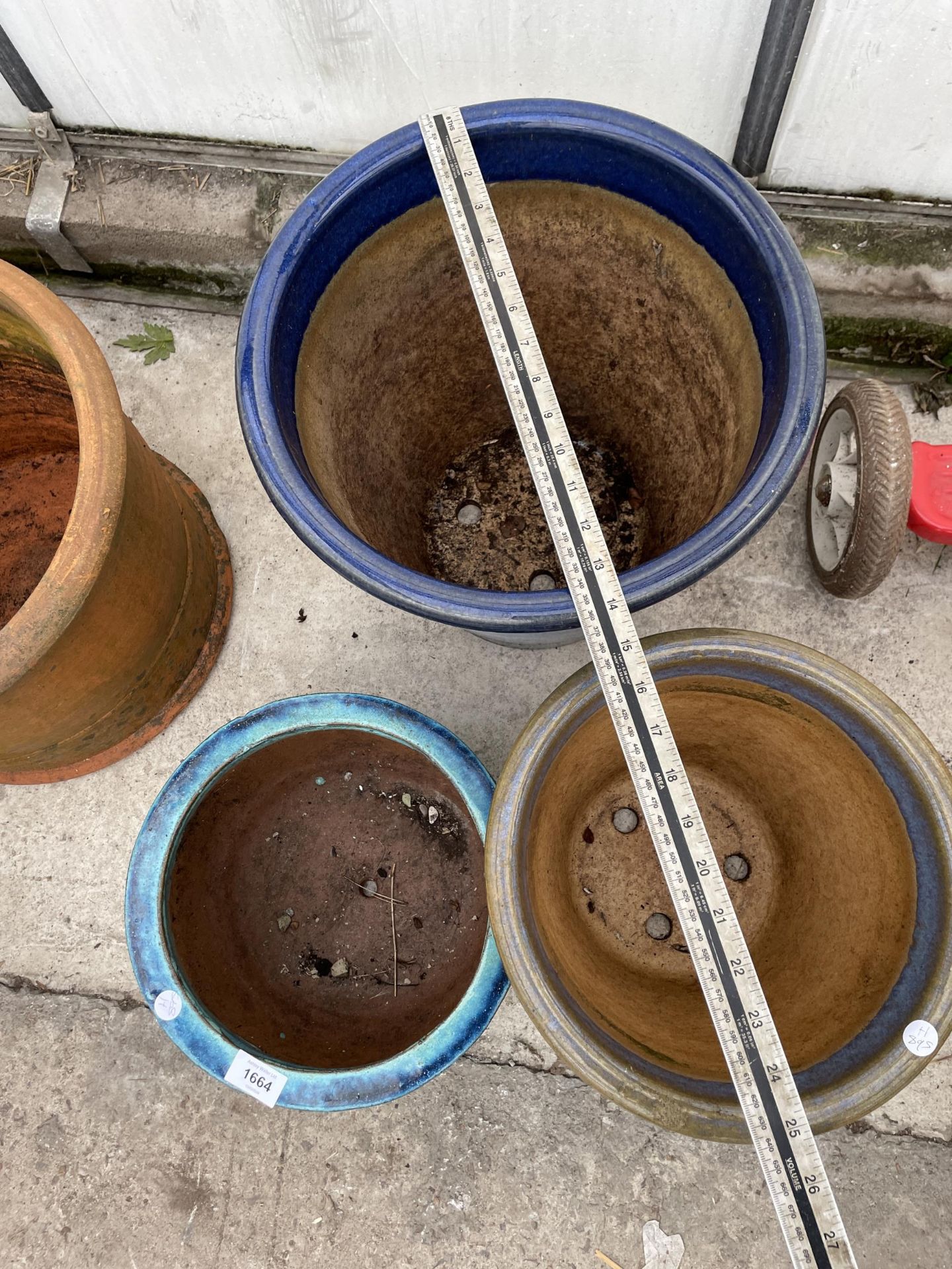 THREE VARIOUS BLUE GLAZED TERRACOTTA PLANT POTS - Image 4 of 4