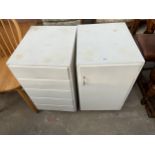 A MODERN WHITE PAINTED CHEST AND CUPBOARD