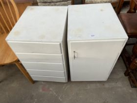 A MODERN WHITE PAINTED CHEST AND CUPBOARD