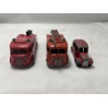 THREE VINTAGE DIE CAST DINKY VEHICLES MADE IN ENGLAND BY MECCANO TO INCLUDE A STREAMLINED FIRE