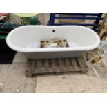 A FIRED EARTH "CANTERBURY" METAL FREESTANDING BATH WITH FOUR FEET AND WASTE FITTINGS (RETAIL £