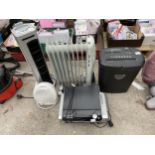 AN ASSORTMENT OF ITEMS TO INCLUDE HEATERS, A DVD PLAYER AND A SHREDDER ETC