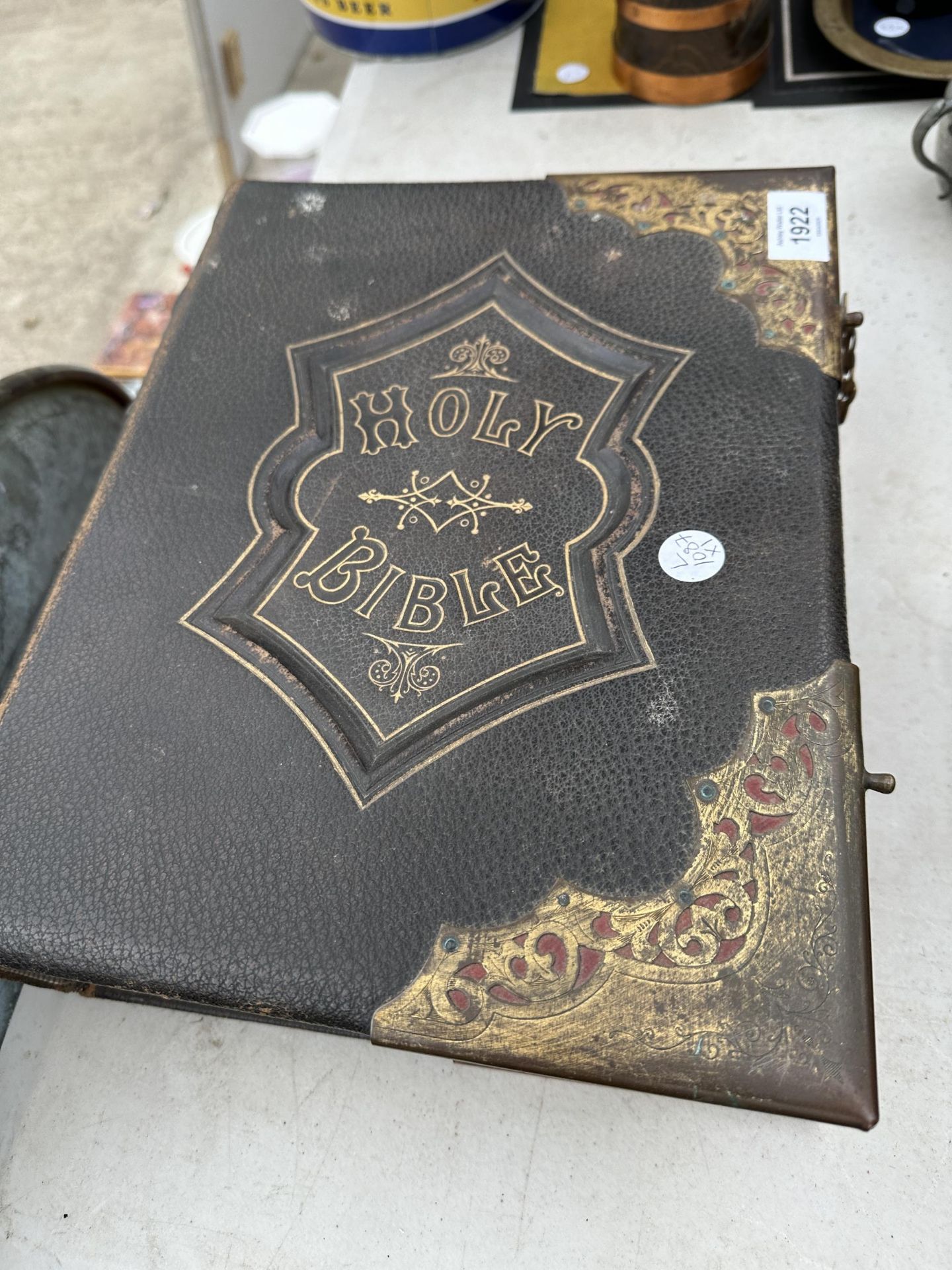 A VINTAGE LEATHER BOUND HOLY BIBLE WITH BRASS DETAIL - Image 2 of 4