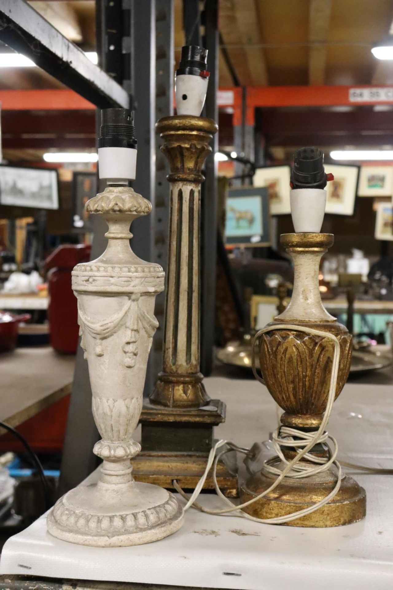 THREE TABLE LAMPS WITH CLASSICALLY STYLED BASES