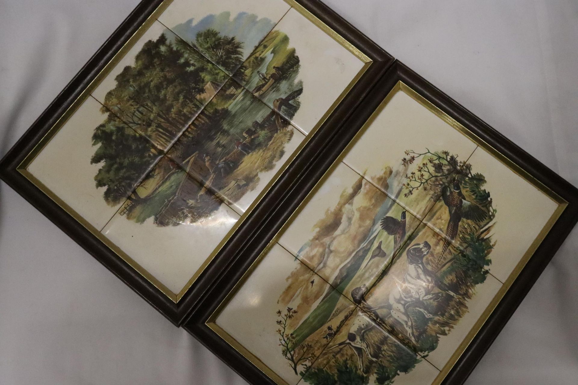 TWO FRAMED SETS OF SIX TILES DEPICTING HUNTING SCENES - Bild 2 aus 7