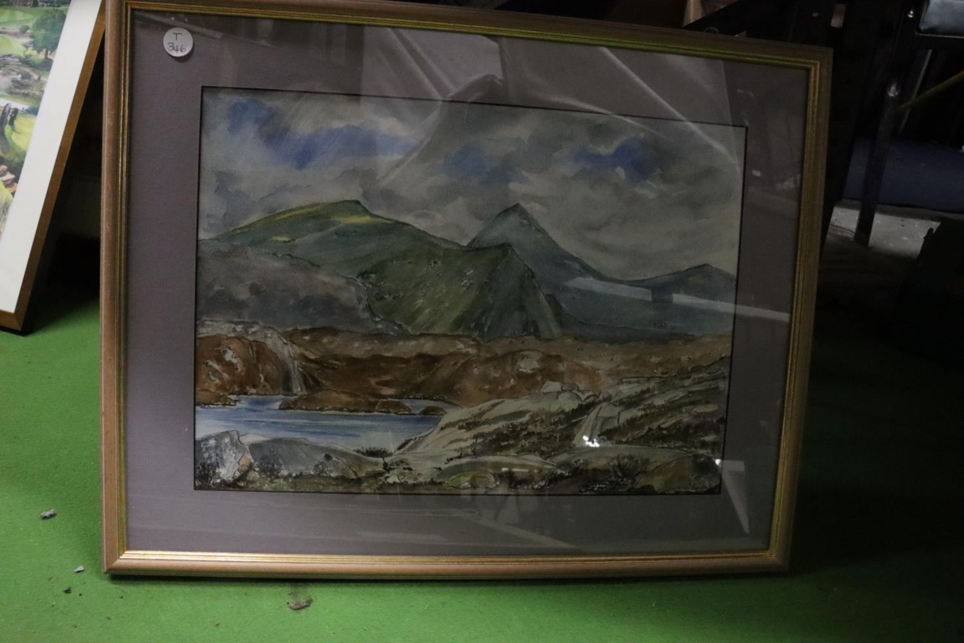 THREE SIGNED WATERCOLOURS OF COATAL AND MOUNTAIN SCENES, PLUS AN ALAN FIRTH PRINT OF A BARGING SCENE - Image 5 of 5