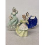 A COALPORT FIGURINE " PAMELA" TOGETHER WITH TWO ROYAL DOULTON FIGURINES "YOUNG MELODY" AND ELAINE