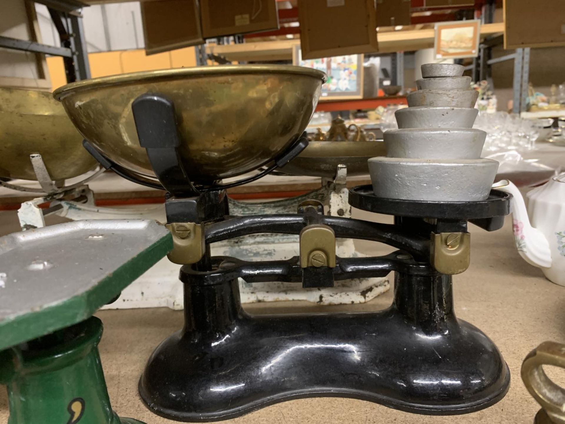 THREE VINTAGE CAST SCALES, WITH PANS AND WEIGHTS - Image 5 of 5