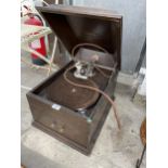 A VINTAGE HIS MASTERS VOICE GRAMAPHONE CONVERTED TO ELECTRIC