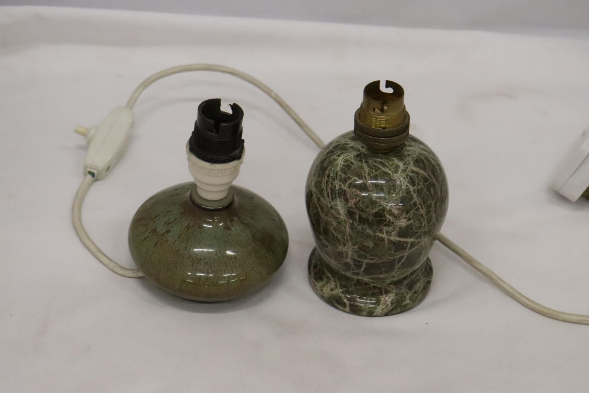 TWO STONEWARE LAMP BASES TO INCLUDE A VERY HEAVY ONE, BELIEVED TO BE MADE FROM CORNISH SERPENTINE - Image 3 of 6