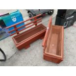 TWO WOODEN TROUGH PLANTERS WITH PLASTIC LINERS