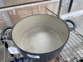 A GREY TWIN HANDED LE CREUSET PAN