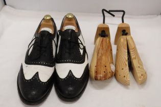 A PAIR OF SIZE 12 JONES' BROGUES AND TWO JONES' STRETCHERS AND TWO OTHERS