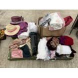 AN ASSORTMENT OF ITEMS TO INCLUDE HATS, BLANKETS AND BAGS ETC