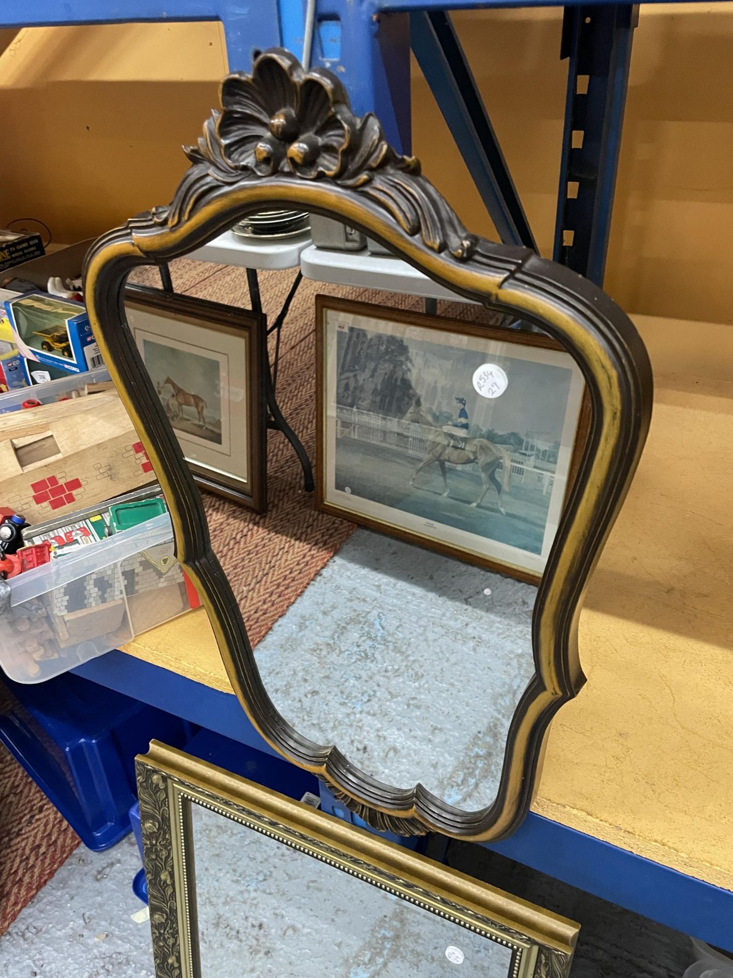 A GILT FRAMED MIRROR AND A SCALLOPED SHAPED MIRROR - Image 2 of 2