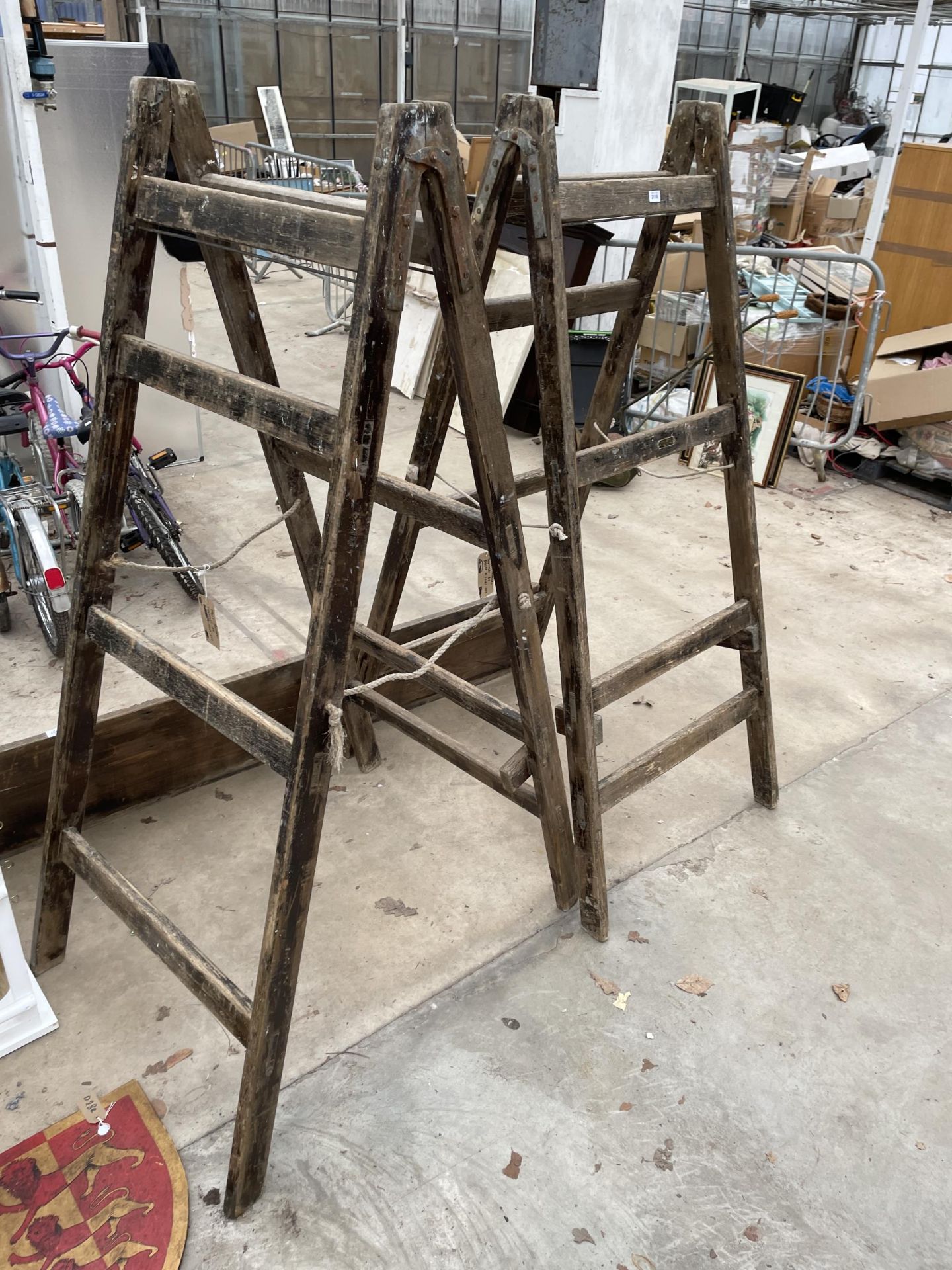 TWO VINTAGE 1940'S PAINTERS TRESTLES - Image 2 of 2