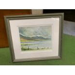 A FRAMED WATERCOLOUR 'MOUNTAINS OVER LOCH GILL' BY SYZA LARKIN
