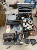 A LARGE ASSORTMENT OF PHOTOGRAPHY ITEMS TO INCLUDE LENS', BINOCULARS AND CASES ETC