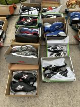 TEN PAIRS OF AS NEW AND BOXED SPORTS BOOTS AND TRAINERS