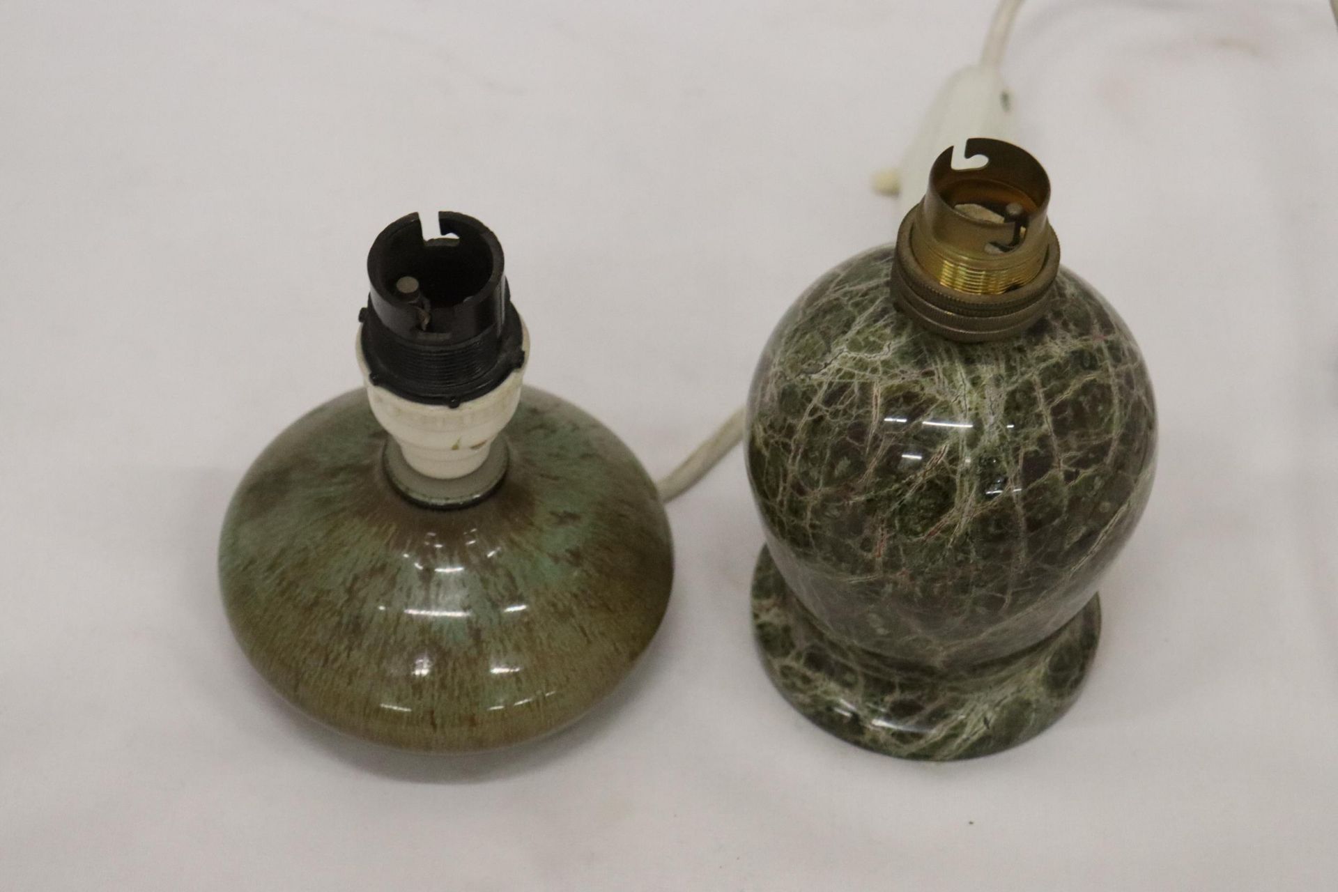TWO STONEWARE LAMP BASES TO INCLUDE A VERY HEAVY ONE, BELIEVED TO BE MADE FROM CORNISH SERPENTINE - Image 2 of 6