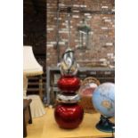 A 1970'S STYLISH RED AND CHROME BUBBLE LAMP, HEIGHT APPROX 109CM
