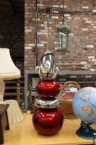 A 1970'S STYLISH RED AND CHROME BUBBLE LAMP, HEIGHT APPROX 109CM