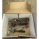 AN ASSORTMENT OF TOOLS TO INCLUDE BAHCO AND STANLEY SPANNERS ETC