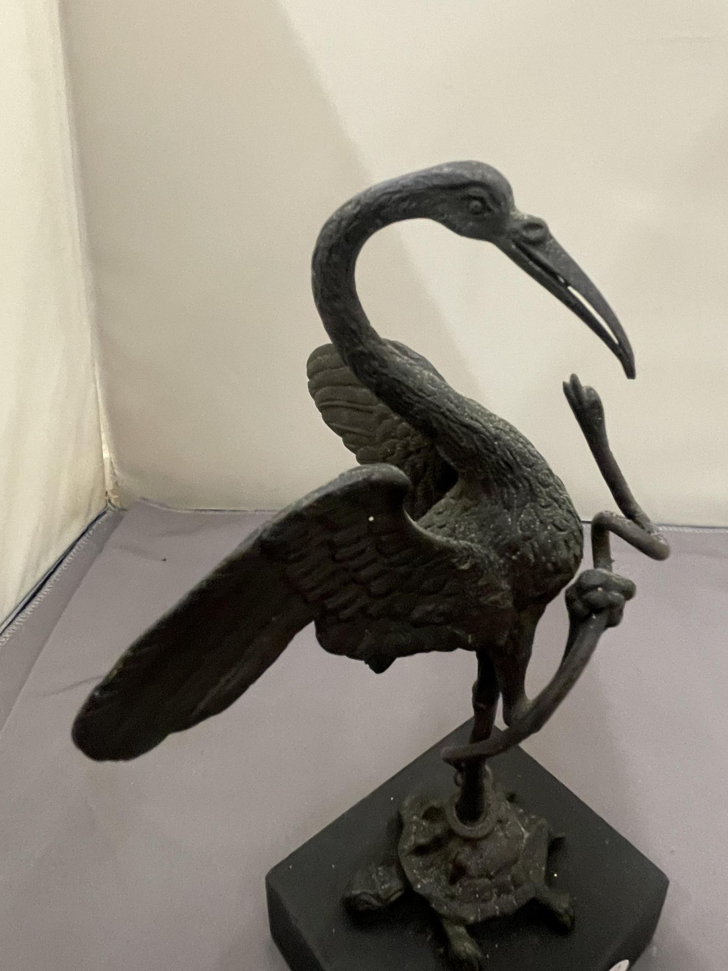 A BRONZE FIGURE OF THE TURTLE, STORK AND SNAKE ON A BASE - Image 3 of 4