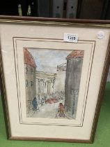 TWO FRAMED PICTURES TO INCLUDE A WIARECOLOUR SIGNED J DENTON 1922 'A MACCLESFIELD IMPRESSION'