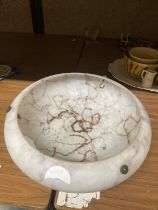 A VINTAGE GLASS CEILING LIGHTSHADE DIAMETER 38CM (A/F)