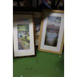 THREE FRAMED PRINTS TO INCLUDE A CALF WITH YOUNG GIRLS, A LAKE AND MOUNTAINS, ETC