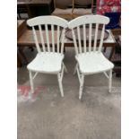 A PAIR OF PAINTED VICTORIAN STYLE KITCHEN CHAIRS