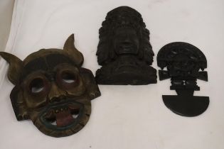 THREE WOODEN CARVED 'TRIBAL STYLE' MASKS