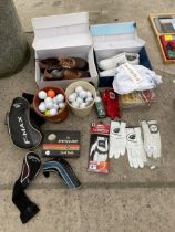 ABN ASSORTMENT OF GOLF ITEMS TO INCLUDE BALLS, SHOES AND CALLAWAY GLOVES ETC