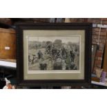 A FRAMED PRINT OF THE ENGRAVING BY WILLIAM HATHERELL 'ON PLEASURE BENT - A BANK HOLIDAY ROADSIDE