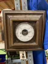 A VINTAGE OAK CASED, SQUARE BAROMETER