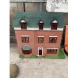 A LARGE WOODEN DOLLS HOUSE WITH A LARGE QUANTITY OF DOLLS HOUSE FURNITURE