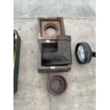 THREE VARIOUS SALT GLAZED GRIDS AND A BRACKET ETC