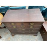 A GEORGE III MAHOGANY CHEST OF TWO SHORT AND THREE LONG GRADUATED DRAWERS 37" WIDE