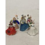 EIGHT MINIATURE FIGURE TO INCLUDE ROYAL DOULTON "MARY", "HELEN", "MARGARET", ETC.,