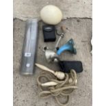 AN ASSORTMENT OF ITEMS TO INCLUDE A SKIPPING ROPE, A MINCER AND AN OSTRICH EGG ETC