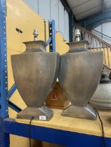 TWO AS NEW BRUSHED METAL TABLE LAMPS 45CM HIGH