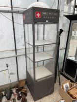 A LARGE METAL AND GLASS 'SWISS' DISPLAY CABINET