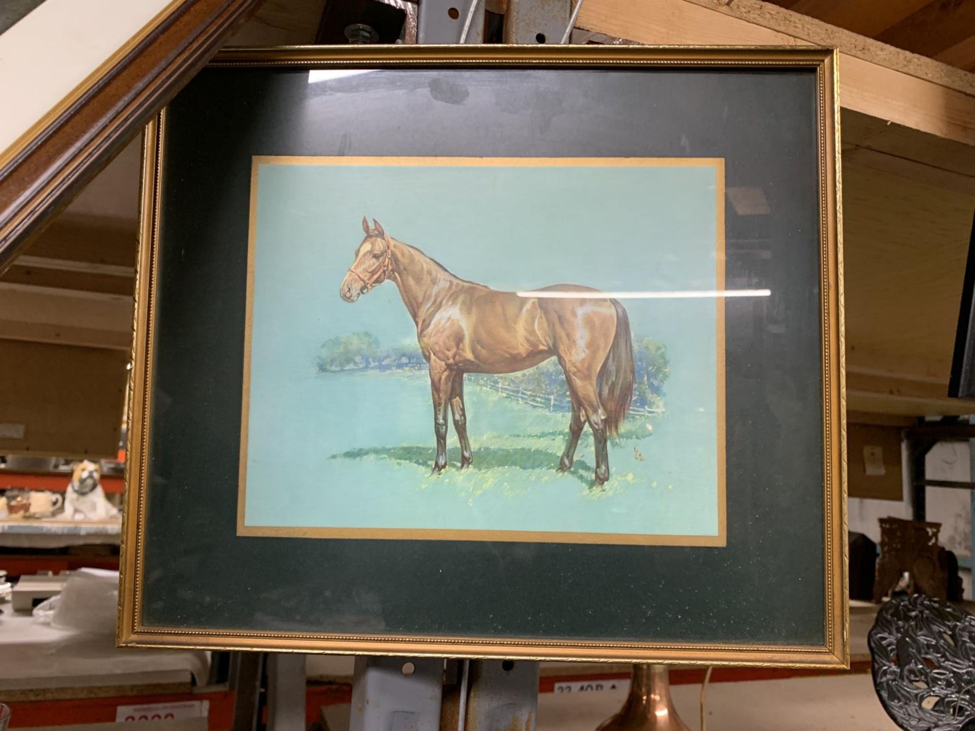 A PRINT OF A RACEHORSE PLUS A PAINTING OF A COTTAGE BY A RIVER AT SUNSET - Bild 3 aus 3