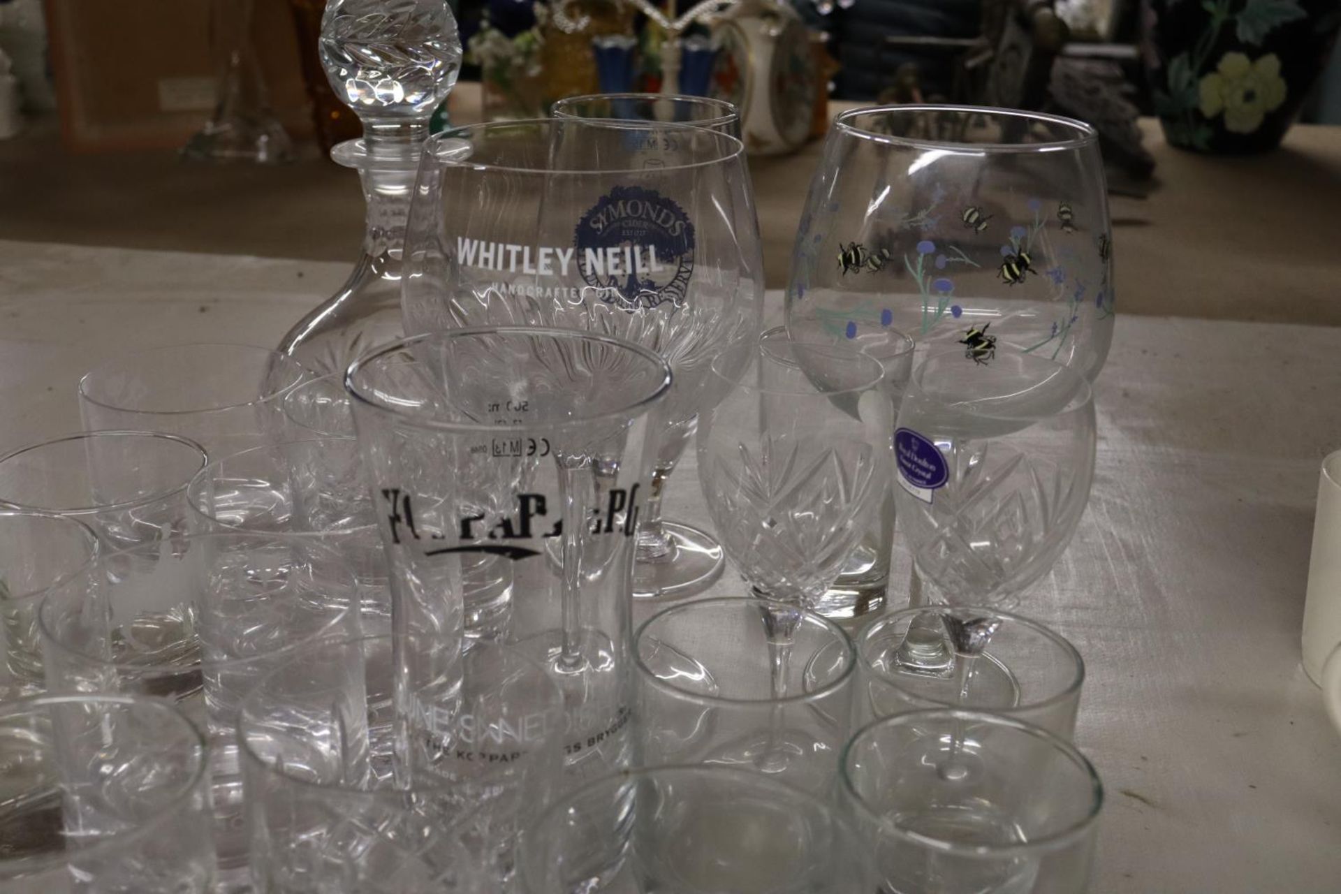 A QUANTITY OF VARIOUS GLASSWARE TO INCLUDE A DECANTER, GIN GLASSES, TUMBLERS ETC - Image 5 of 6