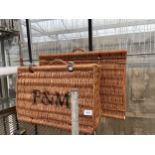 TWO VINTAGE WICKER HAMOER BASKETS TO INCLUDE ONE MARKED 'F&M'