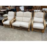 A MODERN BAMBOO AND WICKER THREE PIECE SUITE