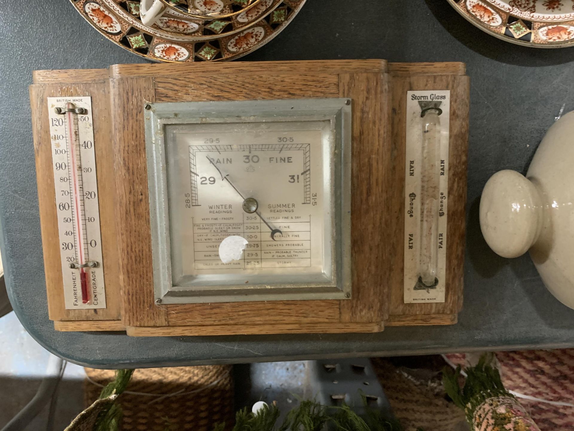 A VINTAGE BAROMETER AND STONEWARE HOT WATER BOTTLE - Image 2 of 5