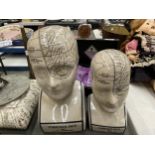 TWO CERAMIC PHRENOLOGY HEADS, HEIGHTS 29CM AND 23CM