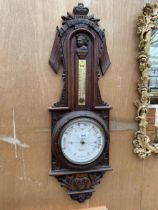 A VICTORIAN OAK ARMSTRONG OF MANCHESTER ANEROID BAROMETER